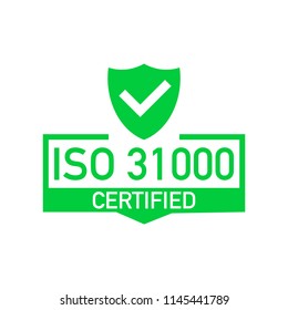ISO 31000 Certified badge, icon. Certification stamp. Flat design vector. Vector stock illustration.