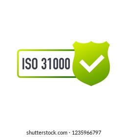 ISO 31000 Certified badge, icon. Certification stamp. Flat design. Vector stock illustration.