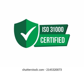 ISO 31000 Certified badge, icon. Certification stamp. Flat design vector. Vector stock illustration.	