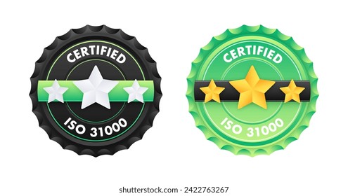 ISO 31000 standard certificate badge. Quality control. International Organization for Standardization. Vector illustration