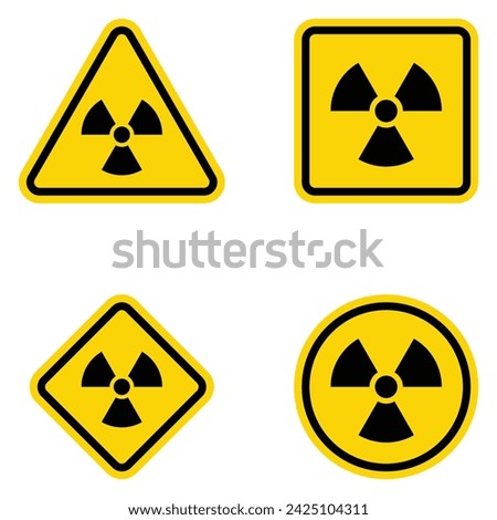 ISO 361 International ionizing radiation trefoil symbol. Radioactive contamination icon set. Yellow warning sign of radiation danger. Nuclear sign Vector illustration.