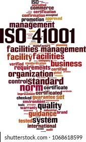 ISO 41001 word cloud concept. Vector illustration