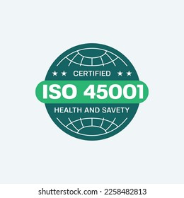 ISO 45001 Health and Safety Certification Badge. Vector Stamp Standard for Management Systems of Occupational Health and Safety.