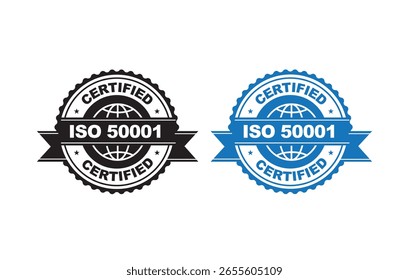 ISO 50001 certified logo template vector illustration. Standard quality symbol