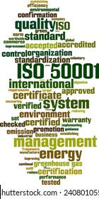 ISO 50001 word cloud concept. Vector illustration