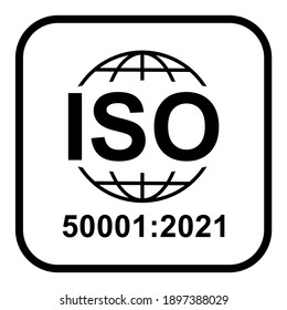 Iso 50001:2021 icon. Energy Management. Standard quality symbol. Vector button sign isolated on white background .