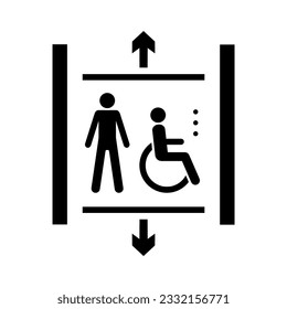 ISO 7001 AC 003: Zugängliches Lift- oder Liftschild. Symbol mit Pfeil nach unten und nach oben heben