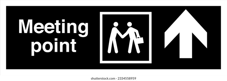 ISO 7001 Registered public information symbols graphical sign label Meeting point Direction up from here.