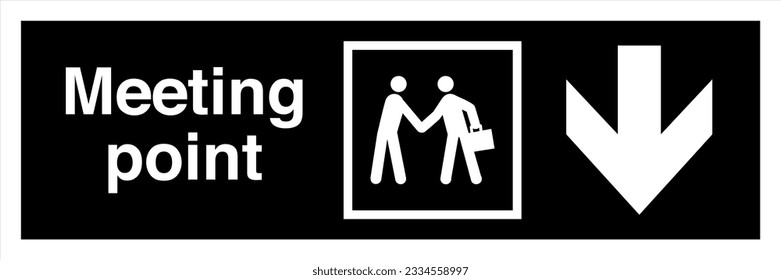 ISO 7001 Registered public information symbols graphical sign label Meeting point Direction down from here.