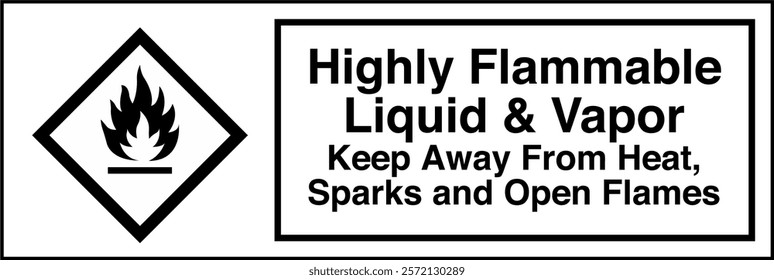 ISO 7010 GHS Chemicals Label Danger Highly Flammable Liquid and Vapor Keep Away From Heat Sparks and Open Flames Horizontal