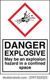 ISO 7010 GHS chemicals label danger explosive may be an explosion hazard in a confined space Vertical
