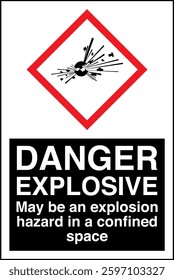 ISO 7010 GHS chemicals label danger explosive may be an explosion hazard in a confined space Vertical