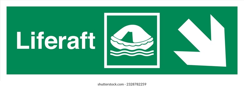 ISO 7010 IMO SOLAS Maritime Standard Escape Route Signs Liferaft Direction Down To The Right.