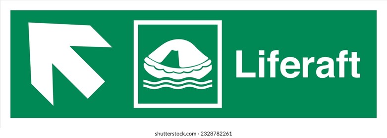 ISO 7010 IMO SOLAS Maritime Standard Escape Route Signs Liferaft Direction Up To The Left.