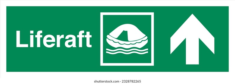 ISO 7010 IMO SOLAS Maritime Standard Escape Route Signs Liferaft Direction Up From Here.