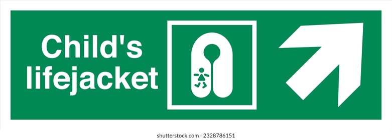 ISO 7010 IMO SOLAS Maritime Standard Escape Route Signs Child's lifejacket Direction Up To The Right.
