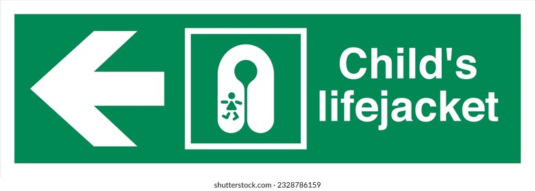 ISO 7010 IMO SOLAS Maritime Standard Escape Route Signs Child's lifejacket Direction To The Left.