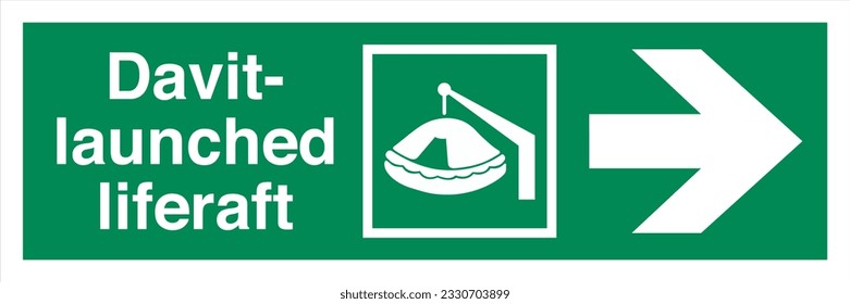 ISO 7010 IMO SOLAS-Standard-Escape-Route Schilder Davit startete Rettungsfloß Richtung nach rechts.