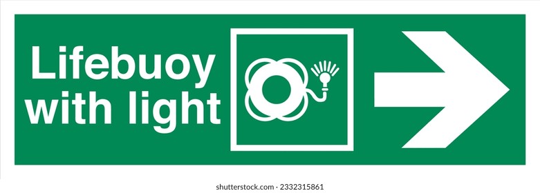 ISO 7010 IMO SOLAS Maritime Standard Escape Route Signs Lifebuoy with light Direction To The Right.