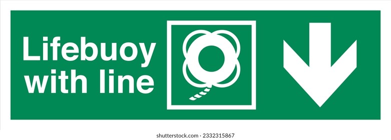 ISO 7010 IMO SOLAS Maritime Standard Escape Route Signs Lifebuoy with line Direction Down From Here.