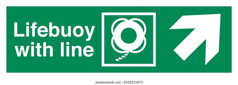 ISO 7010 IMO SOLAS Maritime Standard Escape Route Signs Lifebuoy with line Direction Up To The Right.
