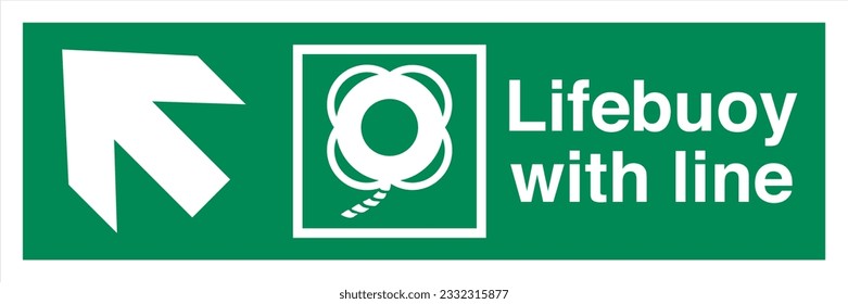 ISO 7010 IMO SOLAS Maritime Standard Escape Route Signs Lifebuoy with line Direction Up To The Left.