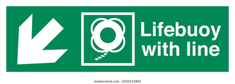 ISO 7010 IMO SOLAS Maritime Standard Escape Route Signs Lifebuoy with line Direction Down To The Left.