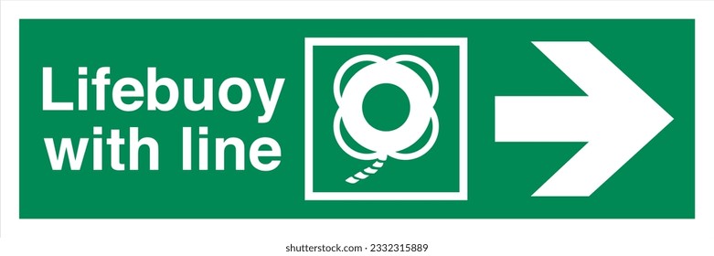 ISO 7010 IMO SOLAS Maritime Standard Escape Route Signs Lifebuoy with line Direction To The Right.