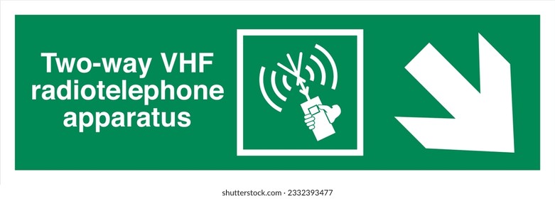 ISO 7010 IMO SOLAS Maritime Standard Escape Route Signs Two-way VHF radiotelephone apparatus Direction Down To The Right.