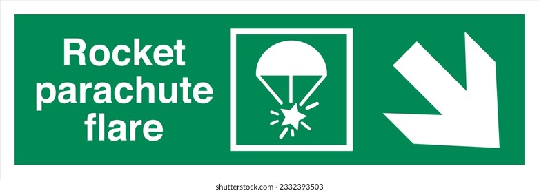ISO 7010 IMO SOLAS Maritime Standard Escape Route Signs Rocket parachute flare Direction Down To The Right.