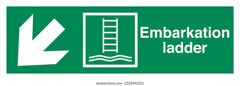 ISO 7010 IMO SOLAS Maritime Standard Escape Route Signs Embarkation ladder Down To The Left.