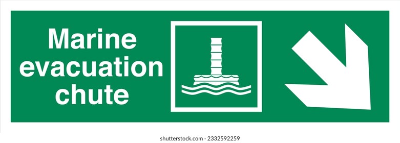 ISO 7010 IMO SOLAS Maritime Standard Escape Route Signs Marine evacuation chute Direction Down To The Right.