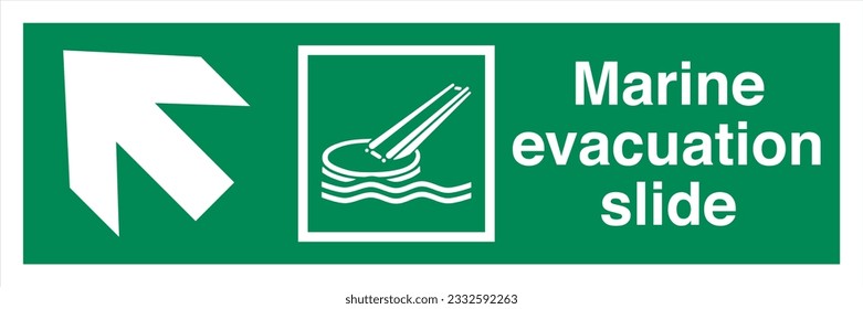 ISO 7010 IMO SOLAS Maritime Standard Escape Route Signs Marine evacuation slide Direction Up To The Left.