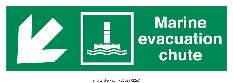 ISO 7010 IMO SOLAS Maritime Standard Escape Route Signs Marine evacuation chute Direction Down To The Left.