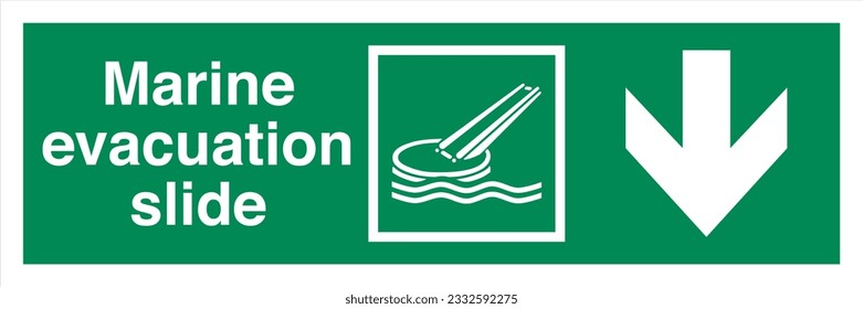 ISO 7010 IMO SOLAS Maritime Standard Escape Route Signs Marine evacuation slide Direction Down From Here.