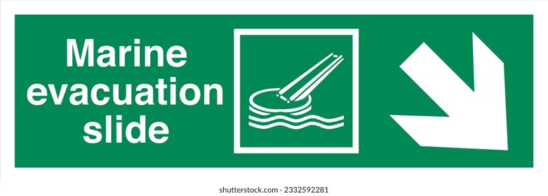 ISO 7010 IMO SOLAS Maritime Standard Escape Route Signs Marine evacuation slide Direction Down To The Right.