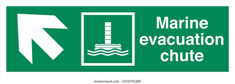 ISO 7010 IMO SOLAS Maritime Standard Escape Route Signs Marine evacuation chute Direction Up To The Left.