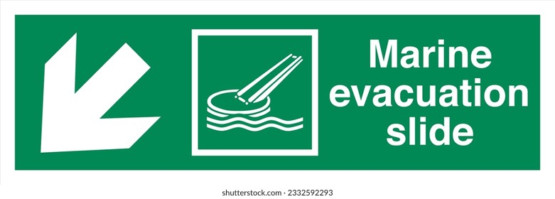 ISO 7010 IMO SOLAS Maritime Standard Escape Route Signs Marine evacuation slide Direction Down To The Left.