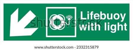 ISO 7010 IMO SOLAS Maritime Standard Escape Route Signs Lifebuoy with light Direction Down To The Left.