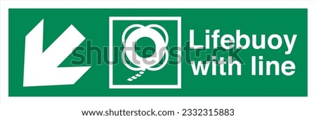 ISO 7010 IMO SOLAS Maritime Standard Escape Route Signs Lifebuoy with line Direction Down To The Left.