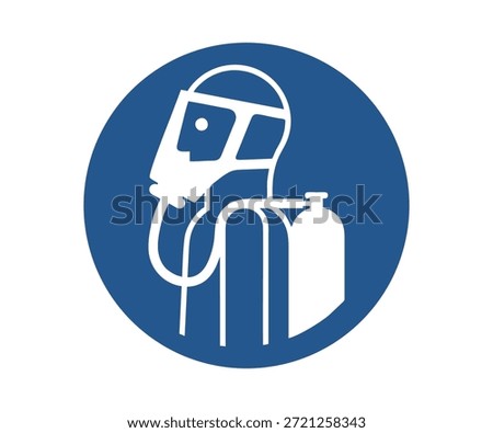 ISO 7010 M047 Use self-contained breathing appliance signs. Use self-contained breathing appliance sign illustration of circular blue mandatory sign with man wearing breathing apparatus. Harmful gases and lack of oxygen symbol vector design and illustration.
