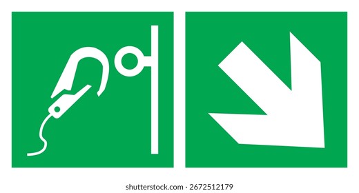 ISO 7010 Registered Safe Condition Emergency Evacuation Safety Signs E072 Safe Anchorage Point Horizontal Arrow Direction Right Down