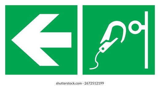 Señales de seguridad de evacuación de emergencia de condición segura registradas ISO 7010 E072 Punto de anclaje seguro Dirección de flecha Horizontal izquierda