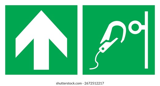 ISO 7010 Registered Safe Condition Emergency Evacuation Safety Signs E072 Safe Anchorage Point Horizontal Arrow Direction Up Left