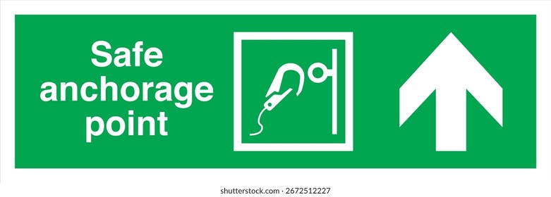 ISO 7010 Registrado Safe Condition Sinais de segurança de evacuação de emergência E072 Ponto de ancoragem seguro com texto Seta horizontal direção direita para cima