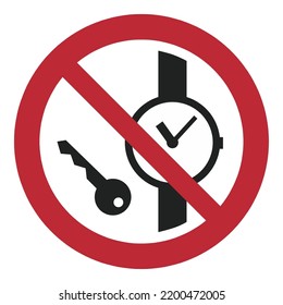 ISO 7010 Registered Safety Signs - Prohibition - No Metallic Articles Or Watches