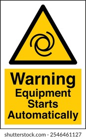 ISO 7010 Safety Sign Label Standards Caution Equipment Starts Automatically Vertical