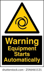 ISO 7010 Safety Sign Label Standards Caution Equipment Starts Automatically Vertical