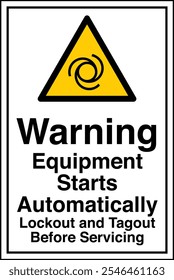 ISO 7010 Safety Sign Label Standards Caution Equipment Starts Automatically Lockout and Tagout Before Servicing Vertical