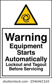 ISO 7010 Safety Sign Label Standards Caution Equipment Starts Automatically Lockout and Tagout Before Servicing Vertical